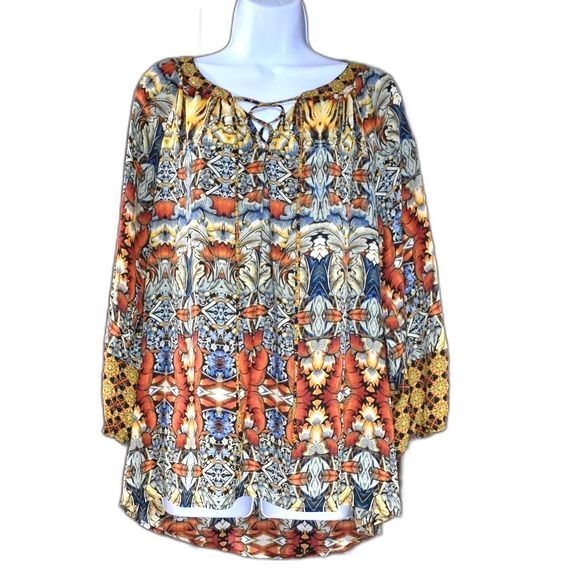 Olive Hill Boho Blouse Size Medium Long Sleeve Colorful Flowy Top Festival - Picture 1 of 16